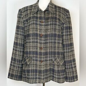 Sag Harbor Blazer Jacket Navy And Green Plaid Fully Lined Women’s Size 8
